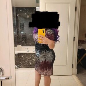 R&M Richards Black, Silver, Red Sequin Mini Dress